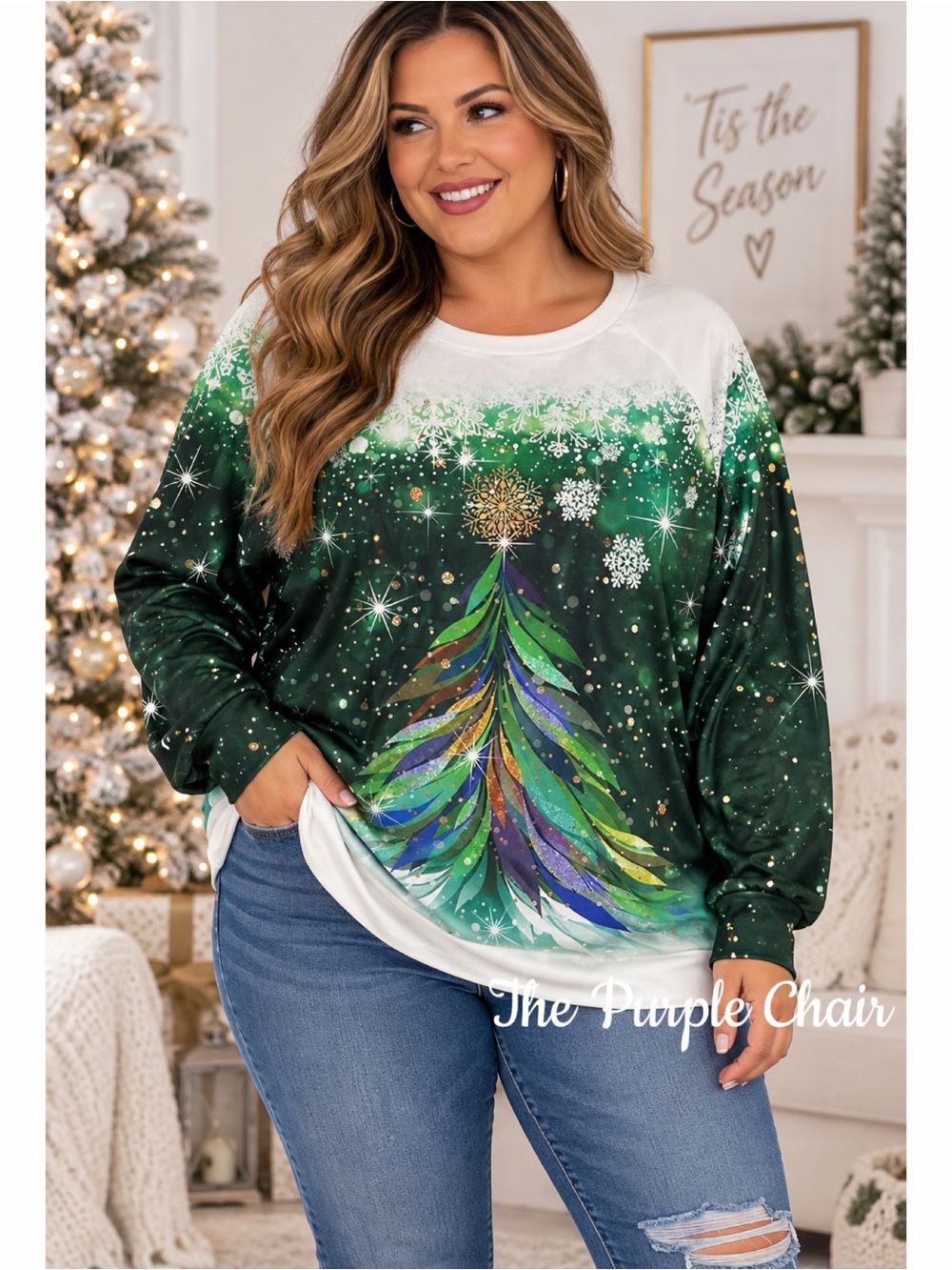 NWT Long Sleeve Christmas Tree Print Sweatshirt 2XL